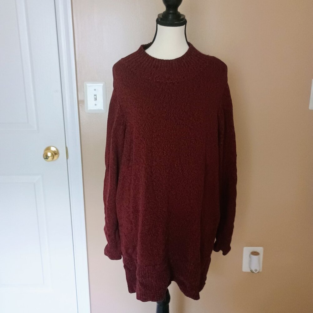 QVC-JOAN RIVERS MOCK NECK TURTLENECK SWING SWEATER-BURGUNDY-SIDE SLIT-SO SOFT-XL